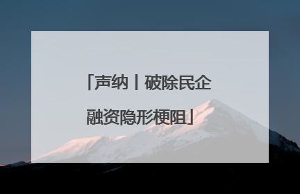 声纳丨破除民企融资隐形梗阻