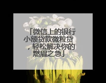 微信上的银行小额贷款微粒贷，轻松解决你的燃眉之急